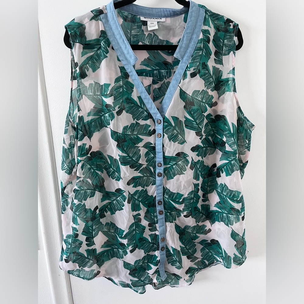 Modamix sleeveless top with denim detail